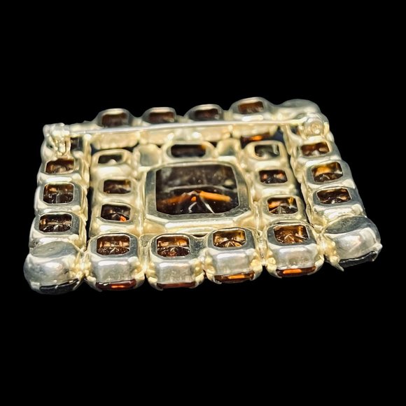 Chunky Brown, Clear & AB Glass Rhinestone Brooch W/Clip On Earrings Set (4950) - Picture 6 of 10